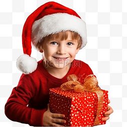 模框图片_戴着红色圣诞老人帽子带着圣诞礼