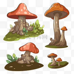 卡通自然景观图片_farn 剪贴画 各种蘑菇的五种卡通插