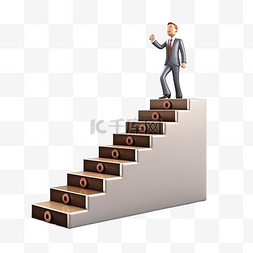 爬楼梯的人图片_商人爬楼梯到达目标人物 3D 人物