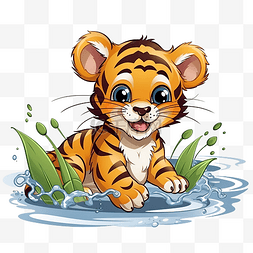 可爱的老虎活动游泳