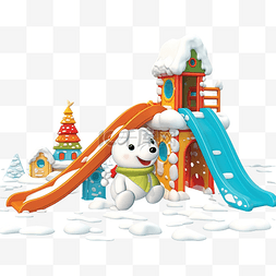 快乐的玩具雪人在冰雪覆盖的操场