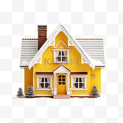 下雪的窗图片_有雪立面的黄色房子