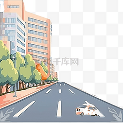 江边日落图片_城市道路景观街道与城市办公楼插