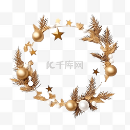 圣诞花环装饰松叶金星和金球
