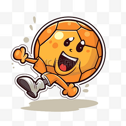 一个橙色的足球在奔跑和微笑 向