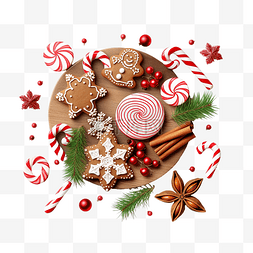 台木图片_木桌上有生饼干和拐杖糖的圣诞组