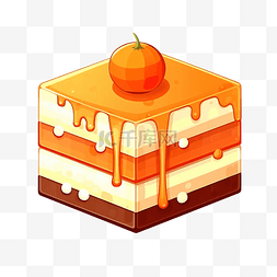 生日蛋糕奶油图片_像素艺术中可爱的橙色层蛋糕
