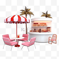 咖啡桌咖啡椅子图片_商店咖啡馆配有冰淇淋陈列柜或冰