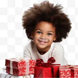 快乐的非洲儿童女孩在一个有圣诞