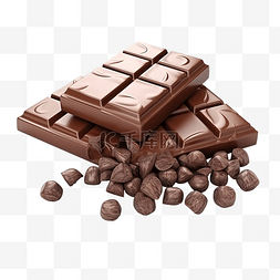 食物卡路里图片_美味巧克力片和巧克力棒的 3D 插