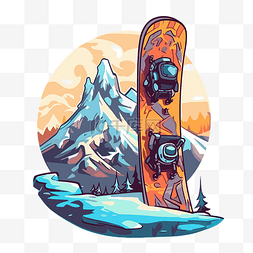 滑雪板剪贴画 滑雪板在山上，附