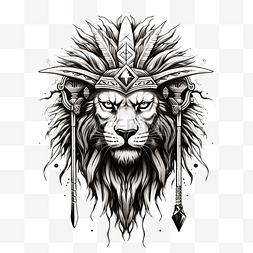 非洲战士矛狮子纹身