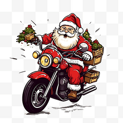 摩托自行车图片_圣诞老人驾驶着摩托车载着圣诞礼