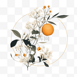 橙线条图片_具有橙色圆圈形状自然的植物线条