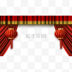 中国风帷幕背景图片_新年红色灯笼幕布舞台