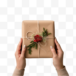 女手用天然复古纸包裹圣诞礼物