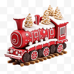 火车死机图片_圣诞饼干，雪橇和红色机车上有巧