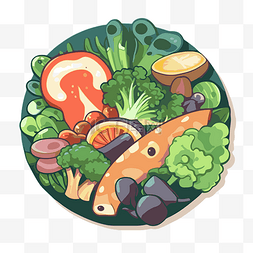 卡通新鲜海鲜和蔬菜板剪贴画 向