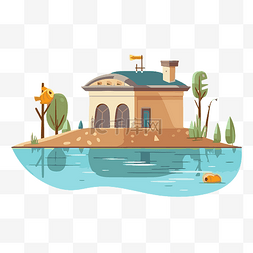 湖边的房子图片_外岸剪贴画湖边的房子孤立插画卡