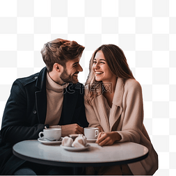 两人说话图片_年轻有吸引力的情侣在咖啡馆约会