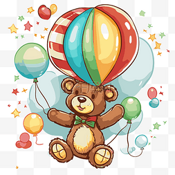 气球与彩虹图片_泰迪熊气球 向量