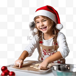 圣诞老人做饭图片_戴着圣诞老人帽的滑稽女孩在家烘