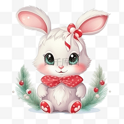 可爱的兔子角色，带花环和圣诞球