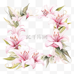 粉色的百合花图片_方形 l 框架，配有白色和粉色百合