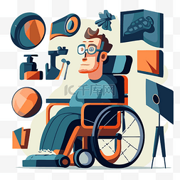 坐轮椅的人物图片_戴着眼镜的无障碍剪贴画人物坐在