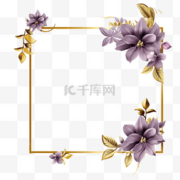 紫色相框图片_灰色和金色装饰相框，带紫色花角