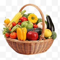 篮子收获水果和蔬菜