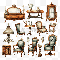 维多利亚时代的家具水彩画ai生成