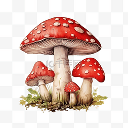 伞蘑菇图片_伞菌毒蝇伞蘑菇复古风格绘图