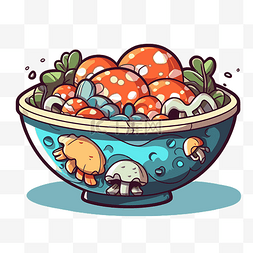 碗剪贴画 坐在一碗蘑菇卡通中的