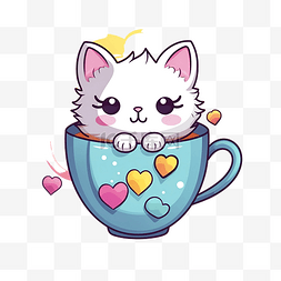 可爱蓝图片_咖啡杯里色彩缤纷的可爱心猫