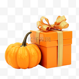 目前图片_橙色礼盒和南瓜在白色感恩节礼物