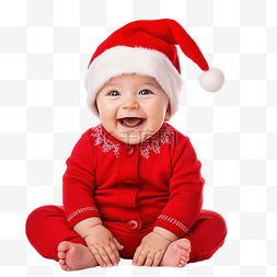 白色婴儿床图片_穿着红色服装和帽子的婴儿