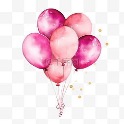 粉红色气球气球图片_水彩酒精墨水粉红色生日气球与一