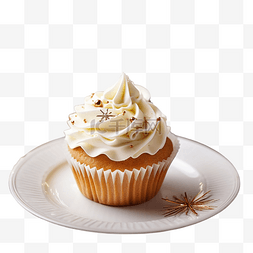 奶油纸杯蛋糕图片_杯子蛋糕，碟子上有奶油，木桌上