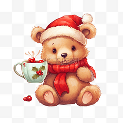 杯子里糖图片_可爱的卡通圣诞熊的插图，戴着红