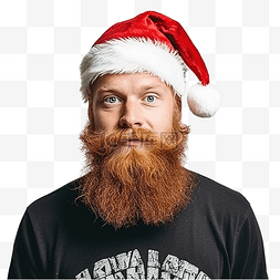 有胡子的人图片_红发留着胡子的男性戴着圣诞帽，