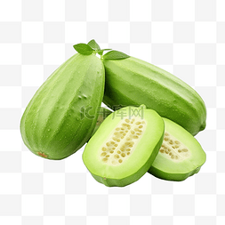 葫芦丝素材图片_新鲜绿色丝瓜果，切片在白色背景