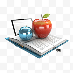 3d白色书籍图片_带有苹果 3D 插图套件的在线教育