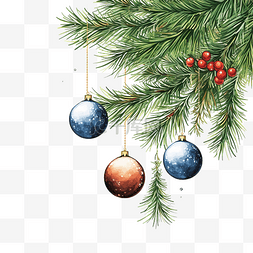 挂贺卡的圣诞树图片_快乐圣诞贺卡，挂着球和松树