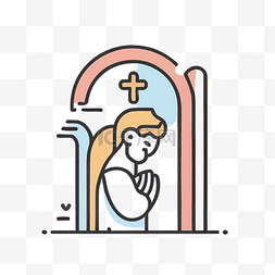 祈祷的图标图片_隔着门祈祷的女人 向量