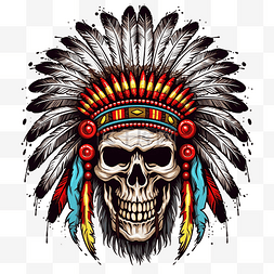 莫斯奇诺图片_美洲原住民印第安酋长头骨png插图
