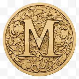 金色字母 M 带卷轴设计 向量