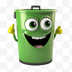 3d 孤立的绿色垃圾桶卡通人物