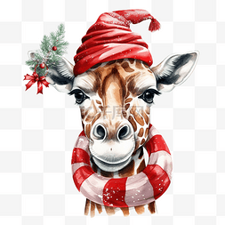 圣诞配饰矢量中的长颈鹿手绘肖像
