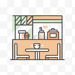 带桌子的咖啡馆的线条图标 向量
